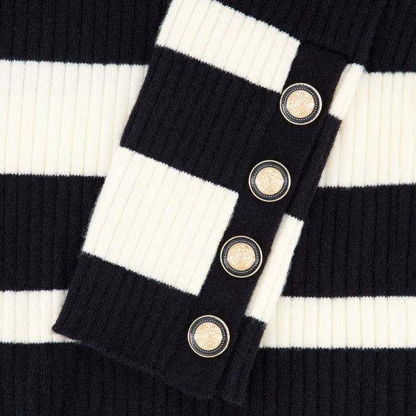 MULTI STRIPE RIB KNIT MOCK NECK-BLACK