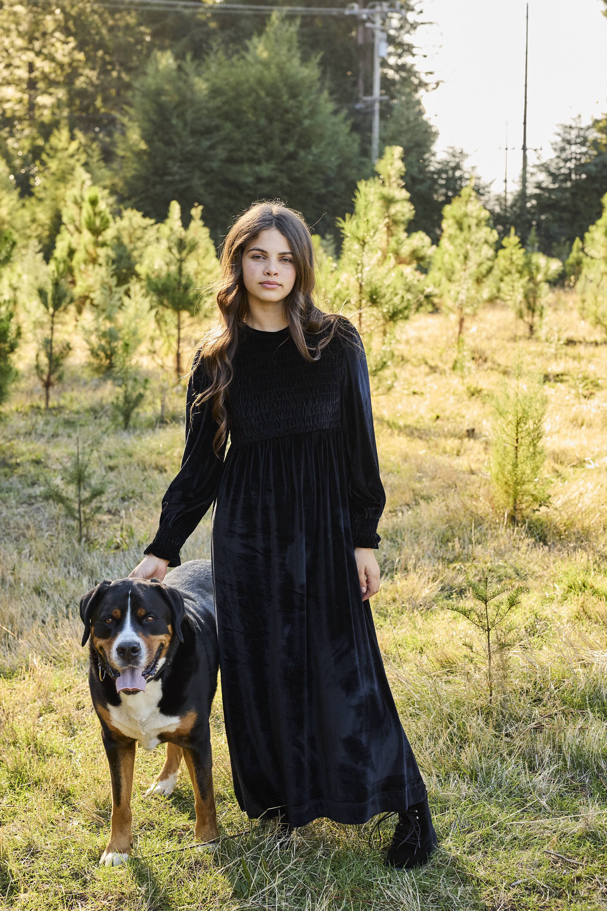 EMMA SMOCKED VELVET MAXI-BLACK Black / 12YR