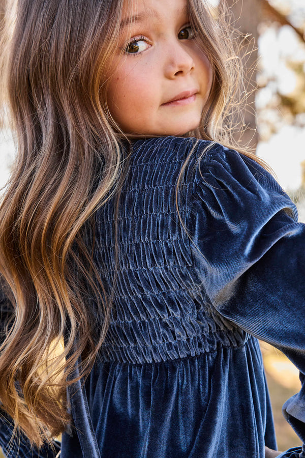 EMMA SMOCKED VELVET MAXI-BLACK