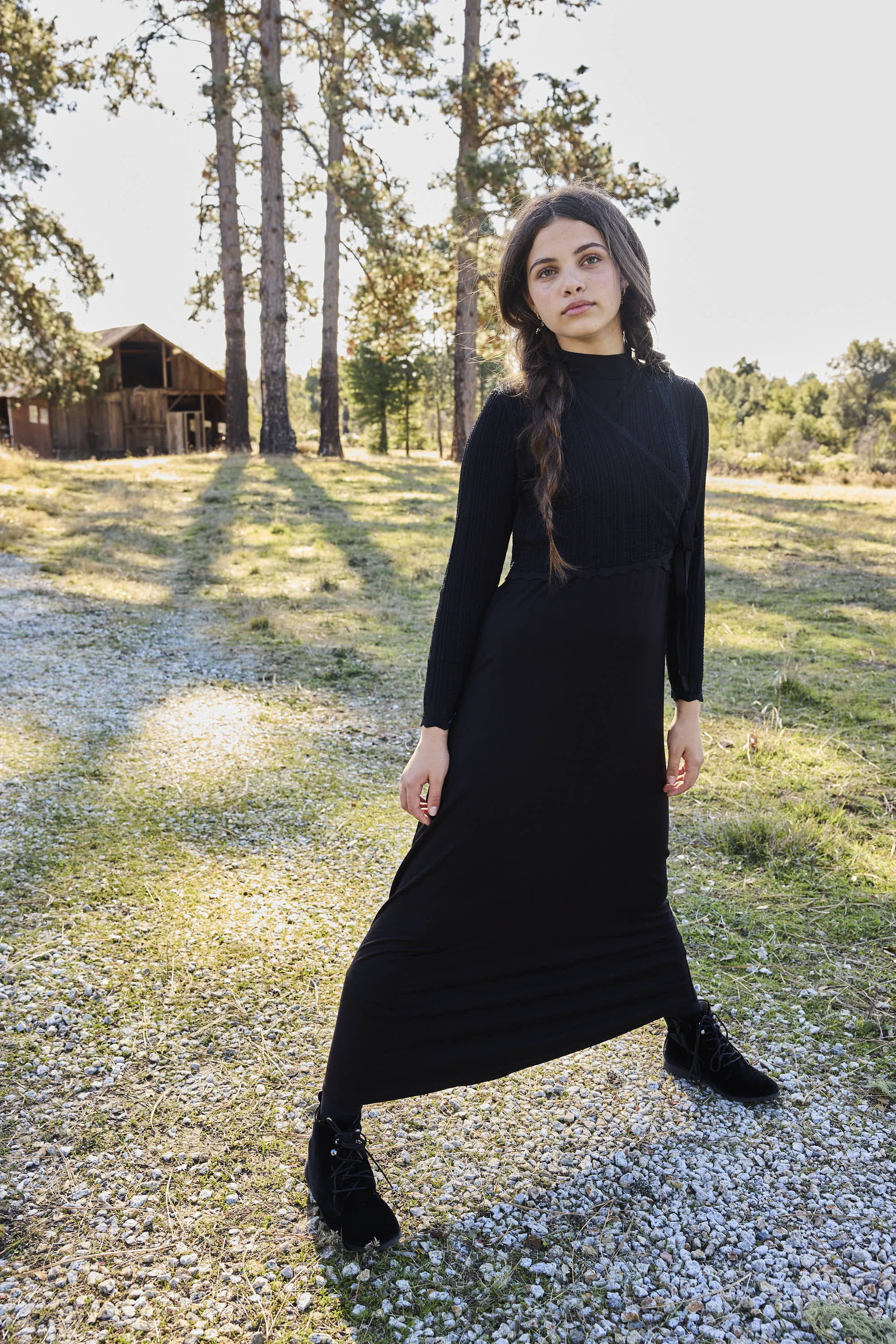 black dress with overlay Floral Lace Overlay Maxi Dress main image 1
