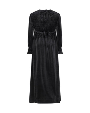 EMMA SMOCKED VELVET MAXI-BLACK