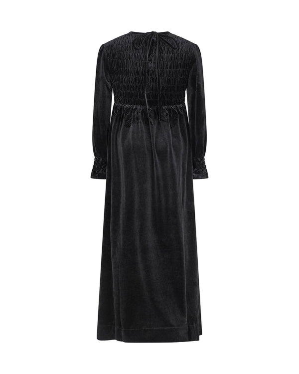 EMMA SMOCKED VELVET MAXI-BLACK