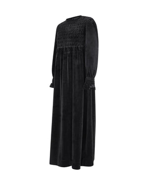 EMMA SMOCKED VELVET MAXI-BLACK