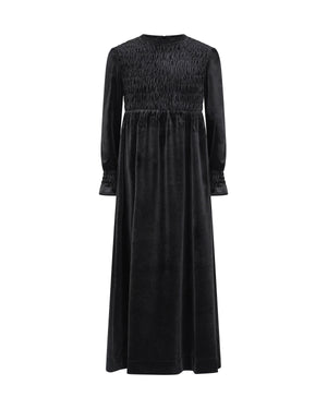 EMMA SMOCKED VELVET MAXI-BLACK