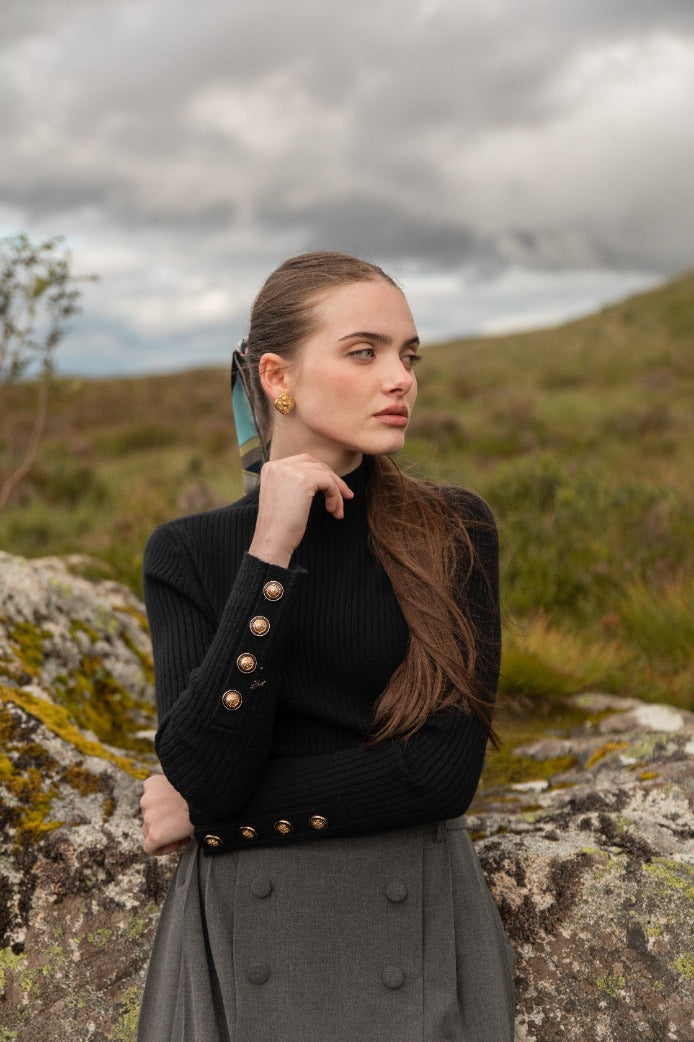 RIB KNIT MOCK NECK-BLACK