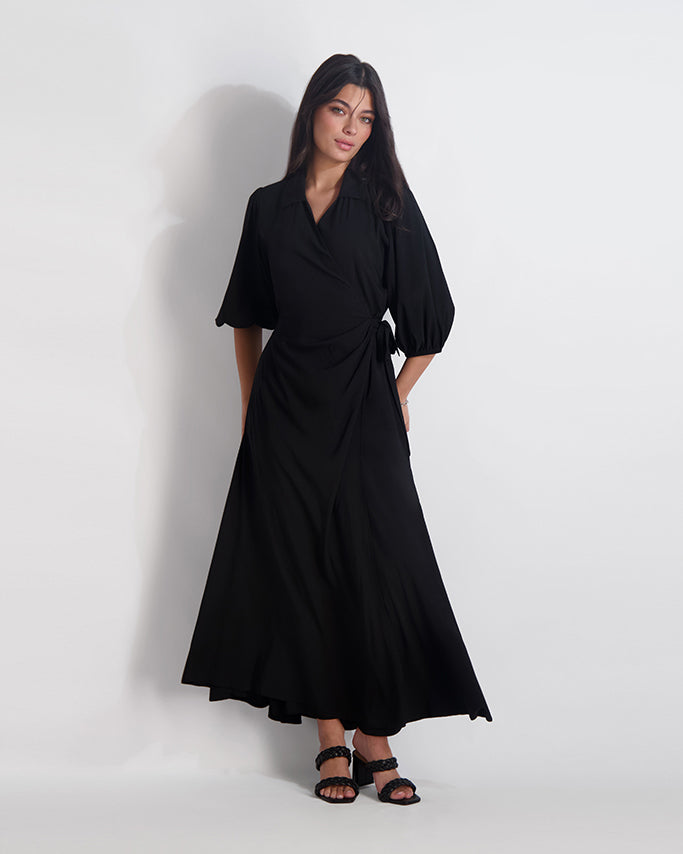 WRAP MAXI-BLACK LONG SLEEVES