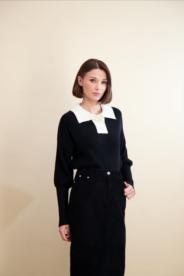KNIT COLLARED HENLEY