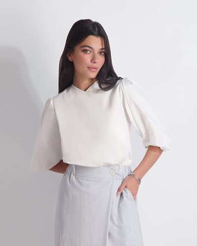 PUFF SLEEVE BLOUSE-WHITE- Coming Soon!
