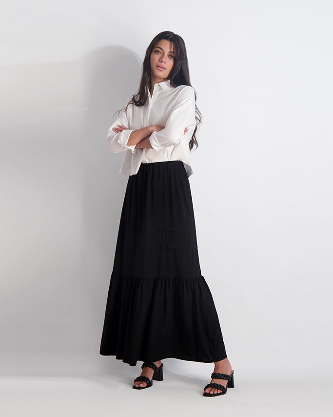 MULTI TIERED SKIRT- BLACK MULTI TIERED SKIRT- BLACK