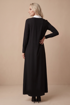 BUTTON FRONT SWING MAXI-BLACK