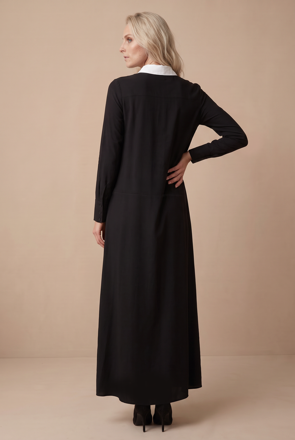 BUTTON FRONT SWING MAXI-BLACK