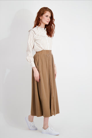 LYOCELL STITCH SKIRT-TAN