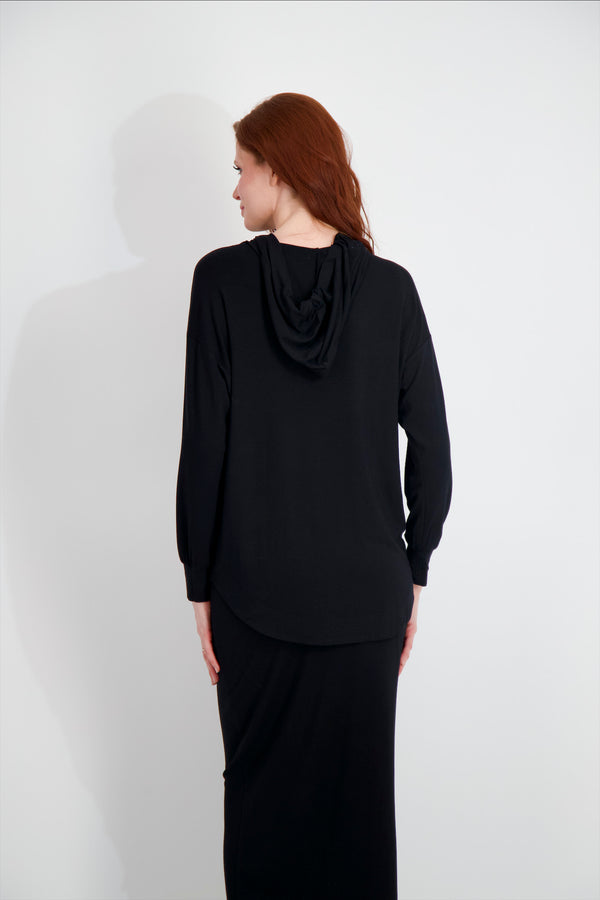 OVERSIZED HOODIE TEE-BLACK