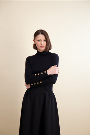 RIB KNIT MOCK NECK-BLACK