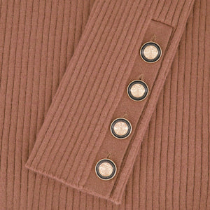 RIB KNIT MOCK NECK-TAN