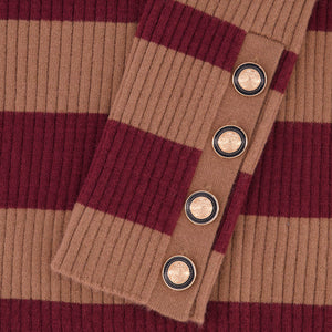 MULTI STRIPE RIB KNIT MOCK NECK-TAN