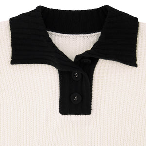 KNIT COLLARED HENLEY-IVORY