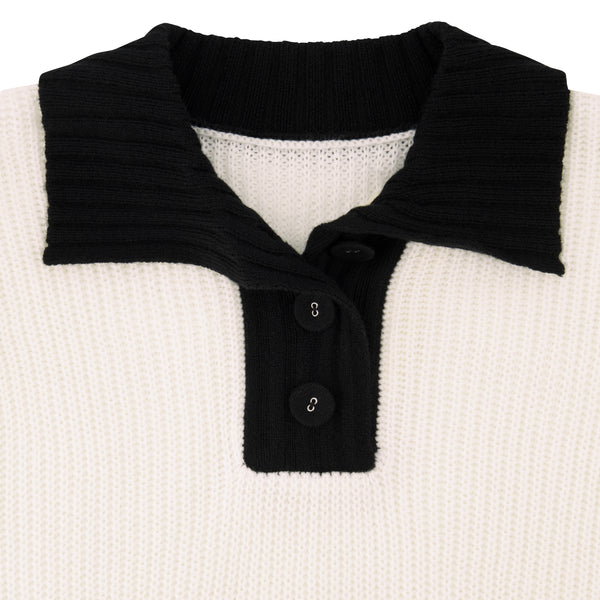KNIT COLLARED HENLEY-IVORY