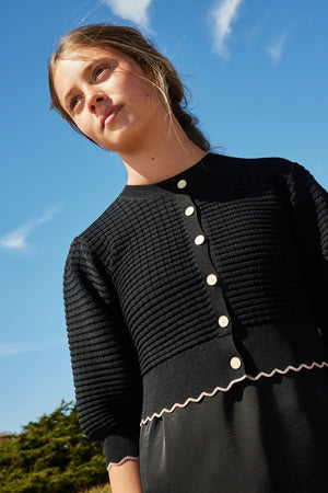 ABIGAIL TEEN SCALLOPED CARDIGAN MAXI-BLACK
