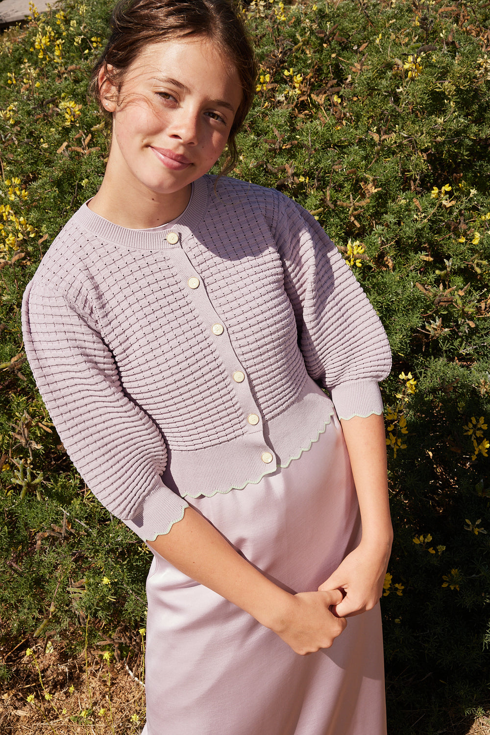 ABIGAIL TEEN SCALLOPED CARDIGAN MAXI-MAUVE