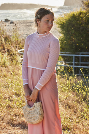 GRACE RIBBED KNIT OVERLAY MAXI-BALLET PINK