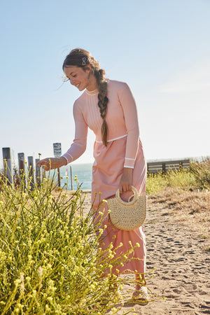 GRACE RIBBED KNIT OVERLAY MAXI-BALLET PINK