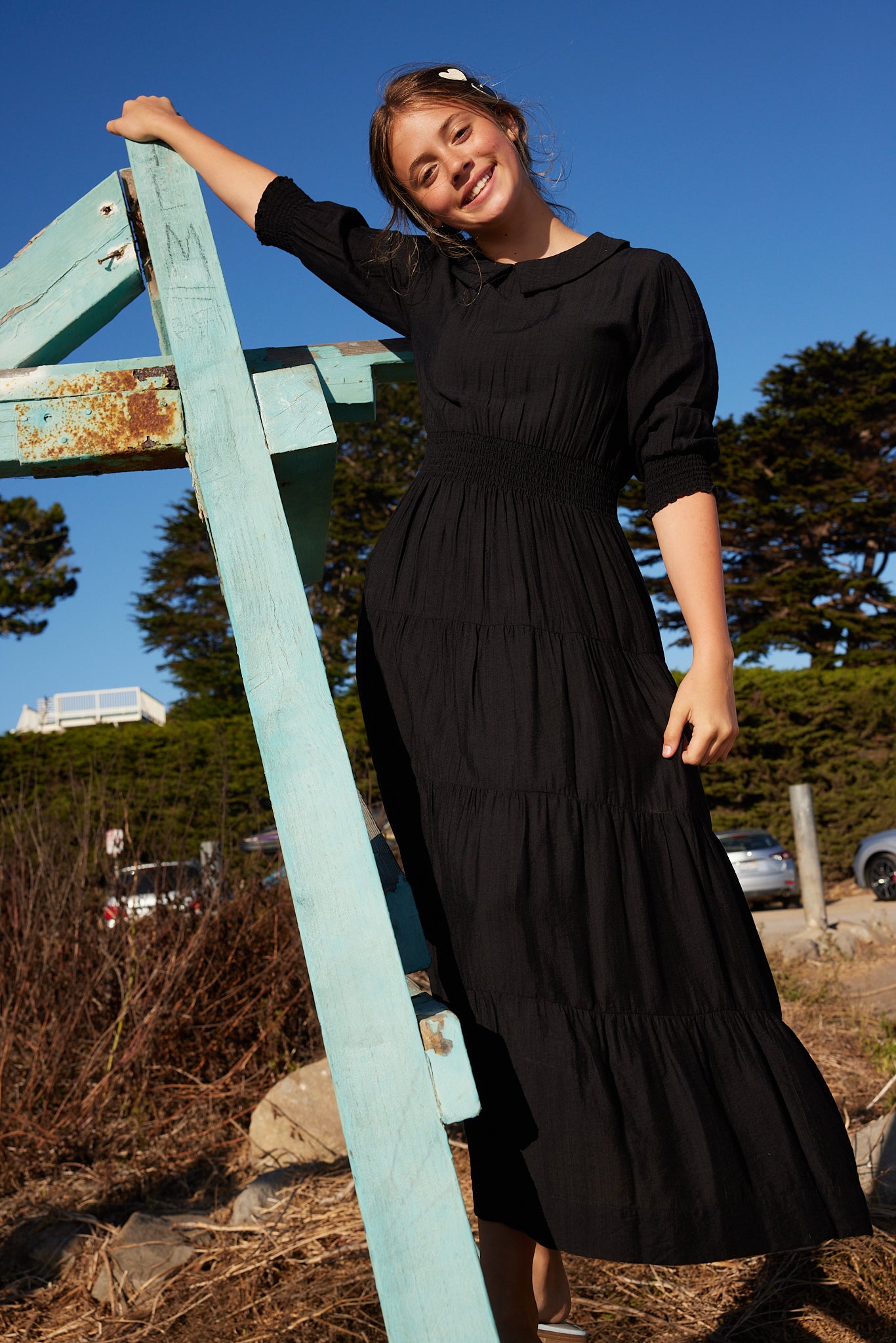 RILEY SMOCKED WAIST MAXI-BLACK Black / 20YR RILEY SMOCKED WAIST MAXI-BLACK Black / 20YR