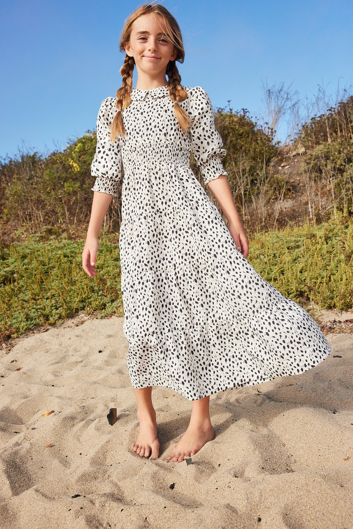 RILEY SMOCKED WAIST MAXI-SPOTTED Spotted / 22YR