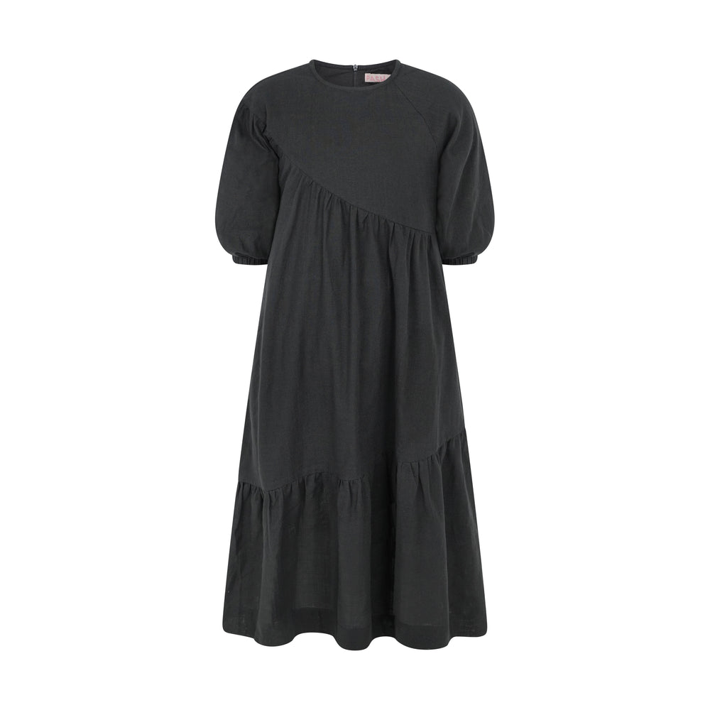 CHARLOTTE DIAGONAL RUFFLE MAXI-BLACK