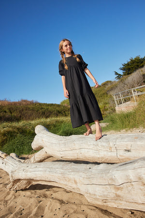 CHARLOTTE DIAGONAL RUFFLE MAXI-BLACK