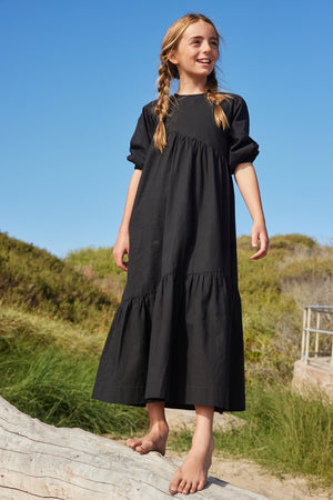 CHARLOTTE DIAGONAL RUFFLE MAXI-BLACK