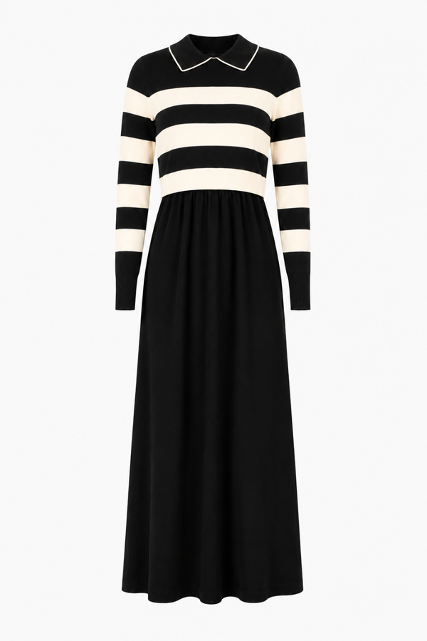 KATIE TEEN B/W STRIPED OVERLAY MAXI