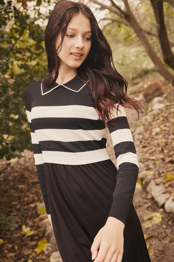 KATIE TEEN B/W STRIPED OVERLAY MAXI