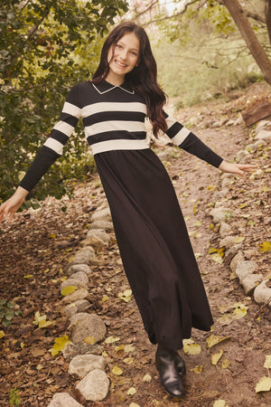 KATIE TEEN B/W STRIPED OVERLAY MAXI