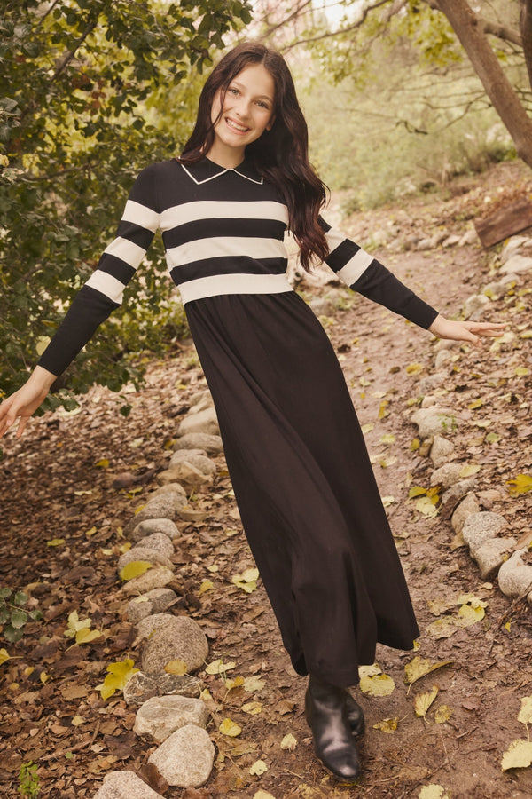 KATIE TEEN B/W STRIPED OVERLAY MAXI