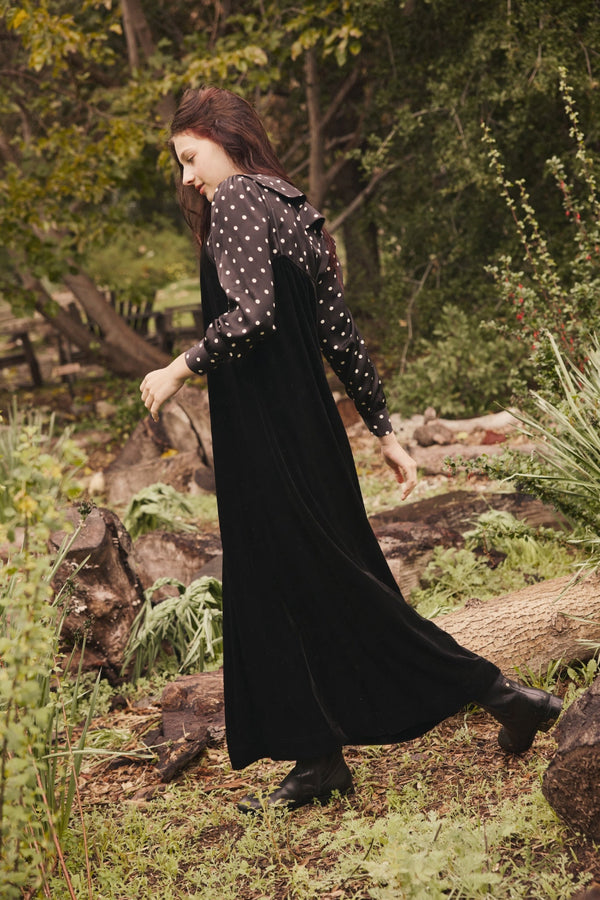 SCARLETT BLOUSE AND VELVET TEEN JUMPER SET-BLACK