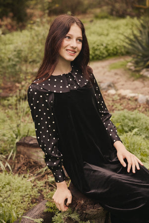 SCARLETT BLOUSE AND VELVET TEEN JUMPER SET-BLACK