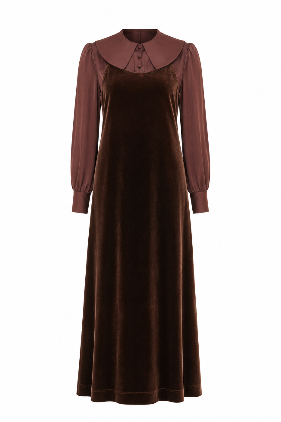 SCARLETT BLOUSE AND VELVET TEEN JUMPER SET-BROWN