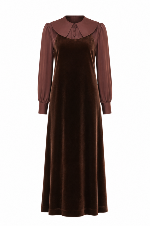 SCARLETT BLOUSE AND VELVET TEEN JUMPER SET-BROWN