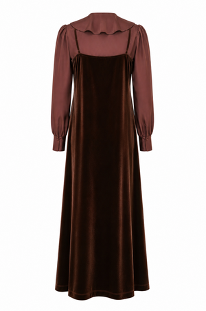 SCARLETT BLOUSE AND VELVET TEEN JUMPER SET-BROWN