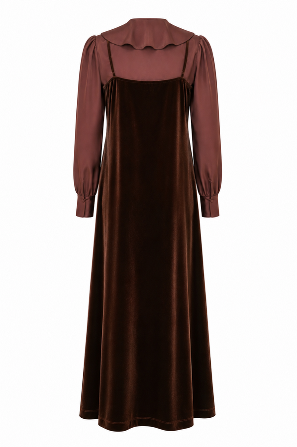 SCARLETT BLOUSE AND VELVET TEEN JUMPER SET-BROWN