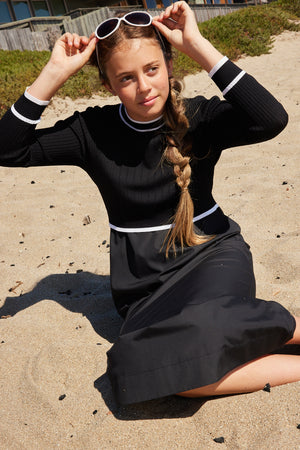 GRACE TEEN RIBBED KNIT OVERLAY MAXI -BLACK