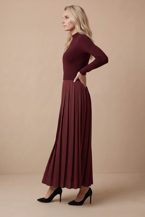 BOX PLEAT MAXI SET-BURGUNDY