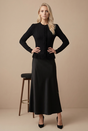 KNIT FRINGE SET-BLACK