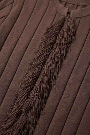 KNIT FRINGE SET-BROWN