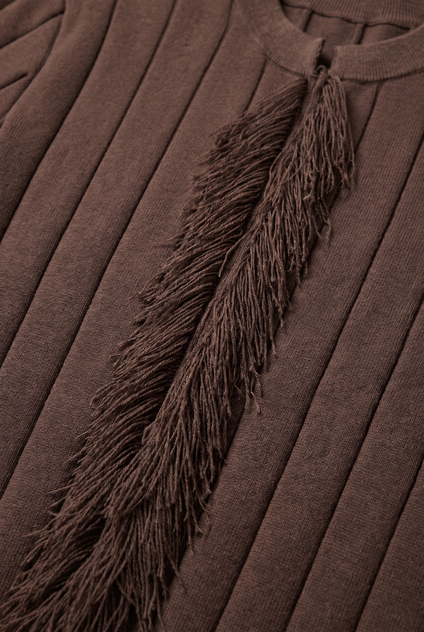 KNIT FRINGE SET-BROWN
