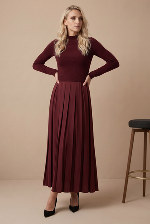 BOX PLEAT MAXI SET-BURGUNDY