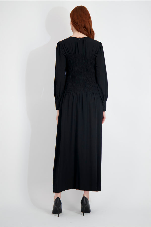 SMOCKED MAXI -BLACK