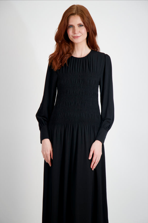SMOCKED MAXI -BLACK