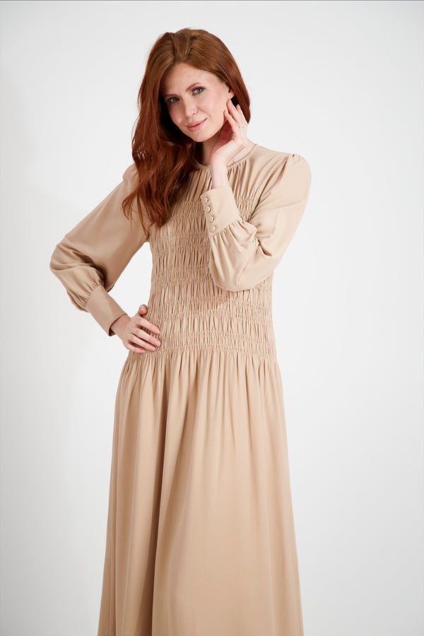 SMOCKED MAXI-TAN